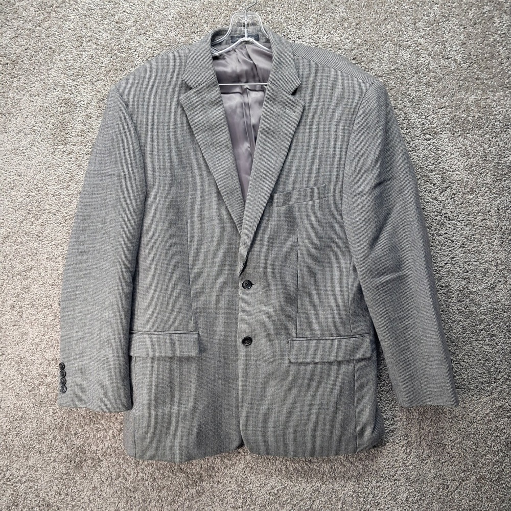 Lauren Ralph Lauren Mens 46R Wool‎ Houndstooth Blazer Grey 2-Button Sport Coat